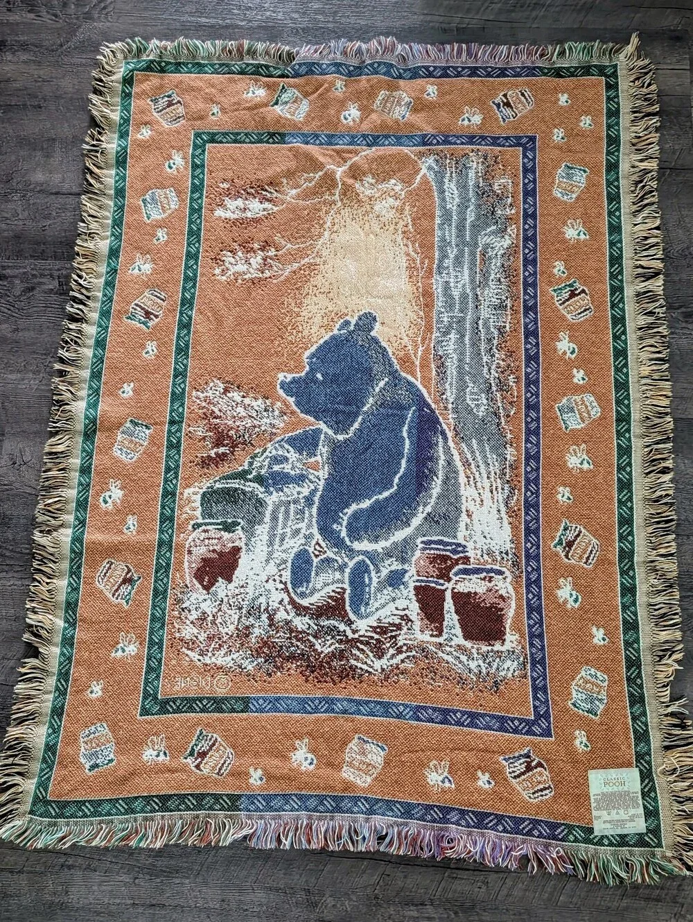 VTG Winnie The Pooh Disney Goodwin Weavers Woven Tapestry Throw Blanket 49